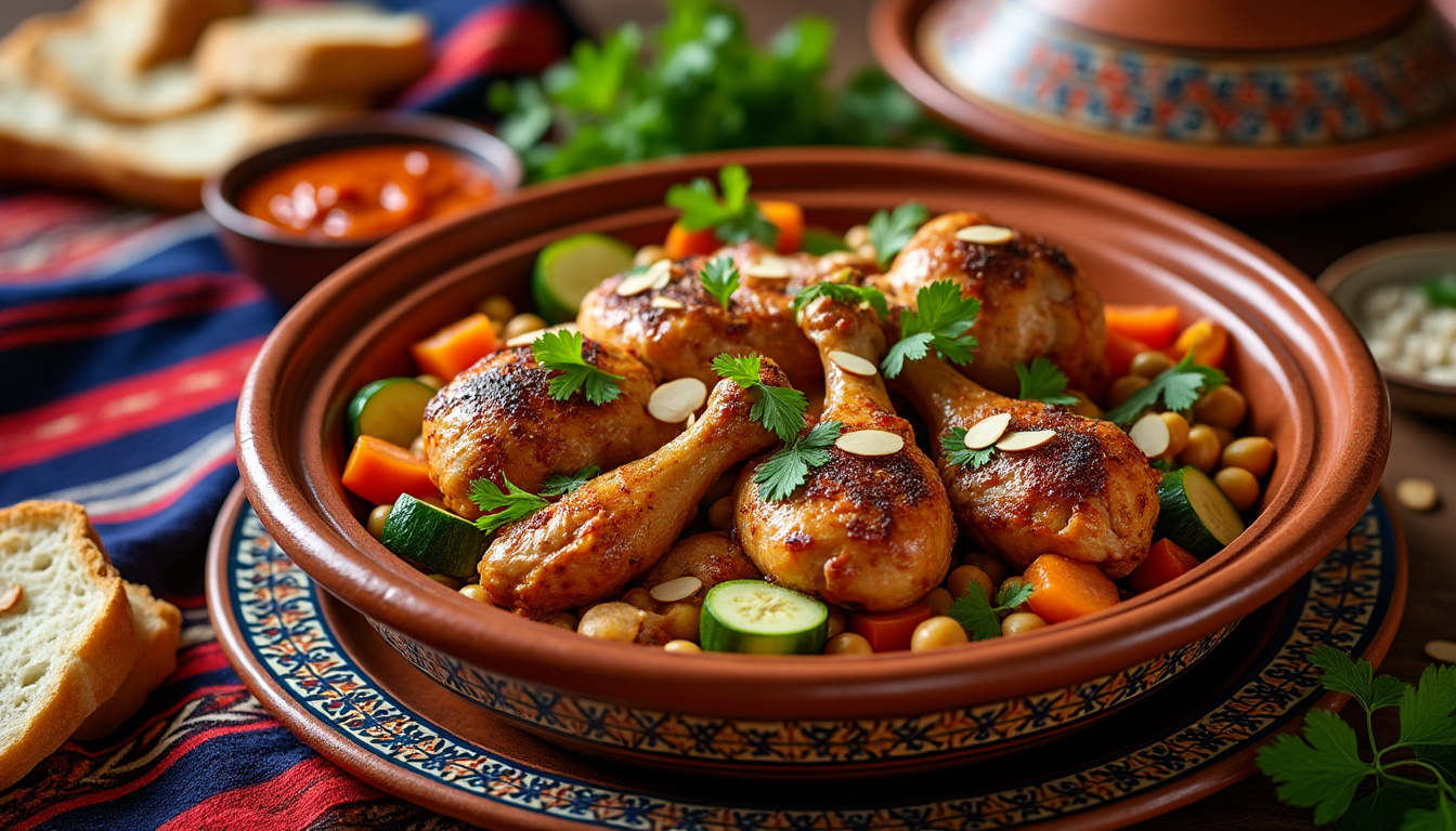 découvrez notre délicieuse recette de tajine de poulet aux épices et légumes halal. savourez des saveurs authentiques et un mélange parfait d'ingrédients frais, idéal pour un repas convivial et plein de chaleur.