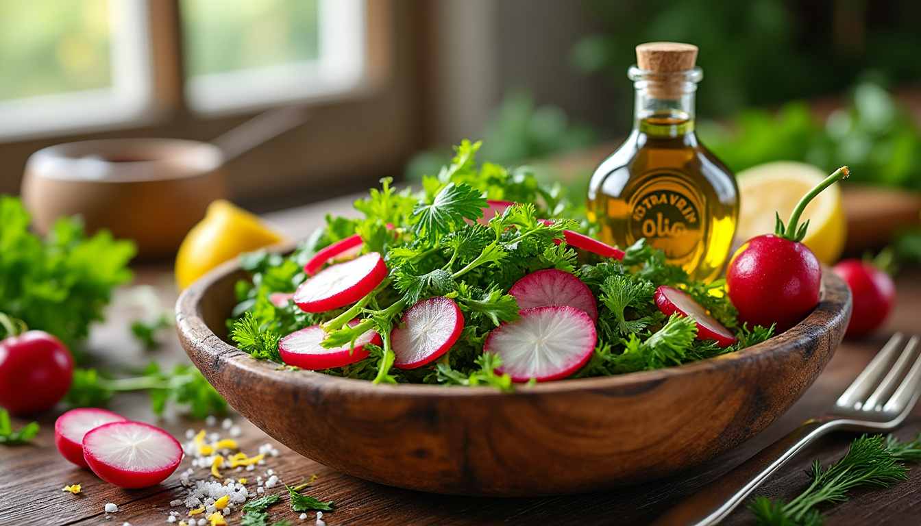 découvrez nos astuces simples et délicieuses pour préparer une salade de radis et herbes fraîches halal, parfaite pour accompagner vos repas. fraîcheur, saveurs et authenticité au rendez-vous!