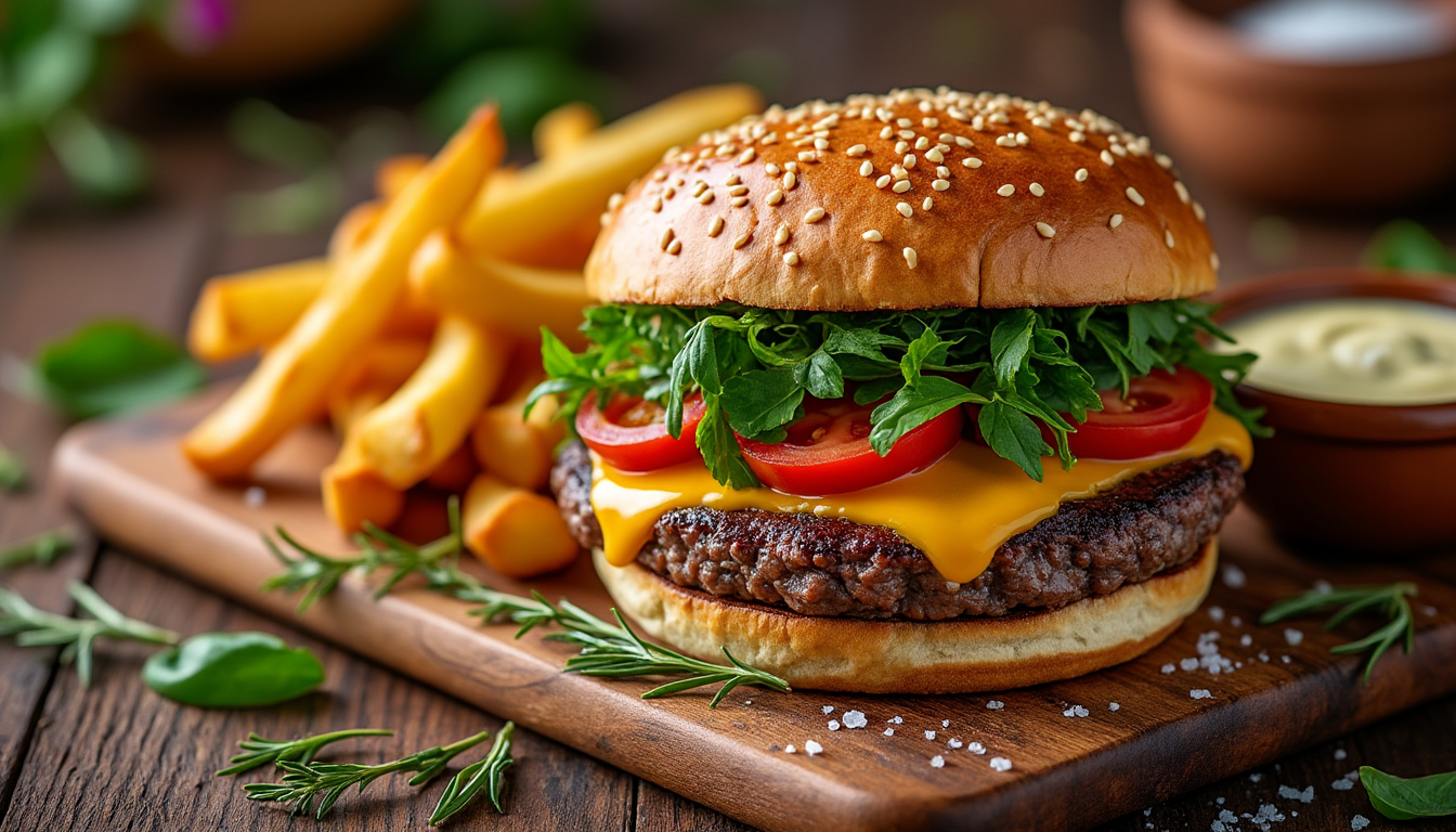 découvrez notre délicieuse recette de burger de bœuf aux herbes de provence, préparée avec des ingrédients halal. un savoureux mélange de goûts et de parfums, parfait pour régaler vos proches lors de vos repas conviviaux. facile à réaliser, cette recette saura séduire tous les amateurs de burgers!