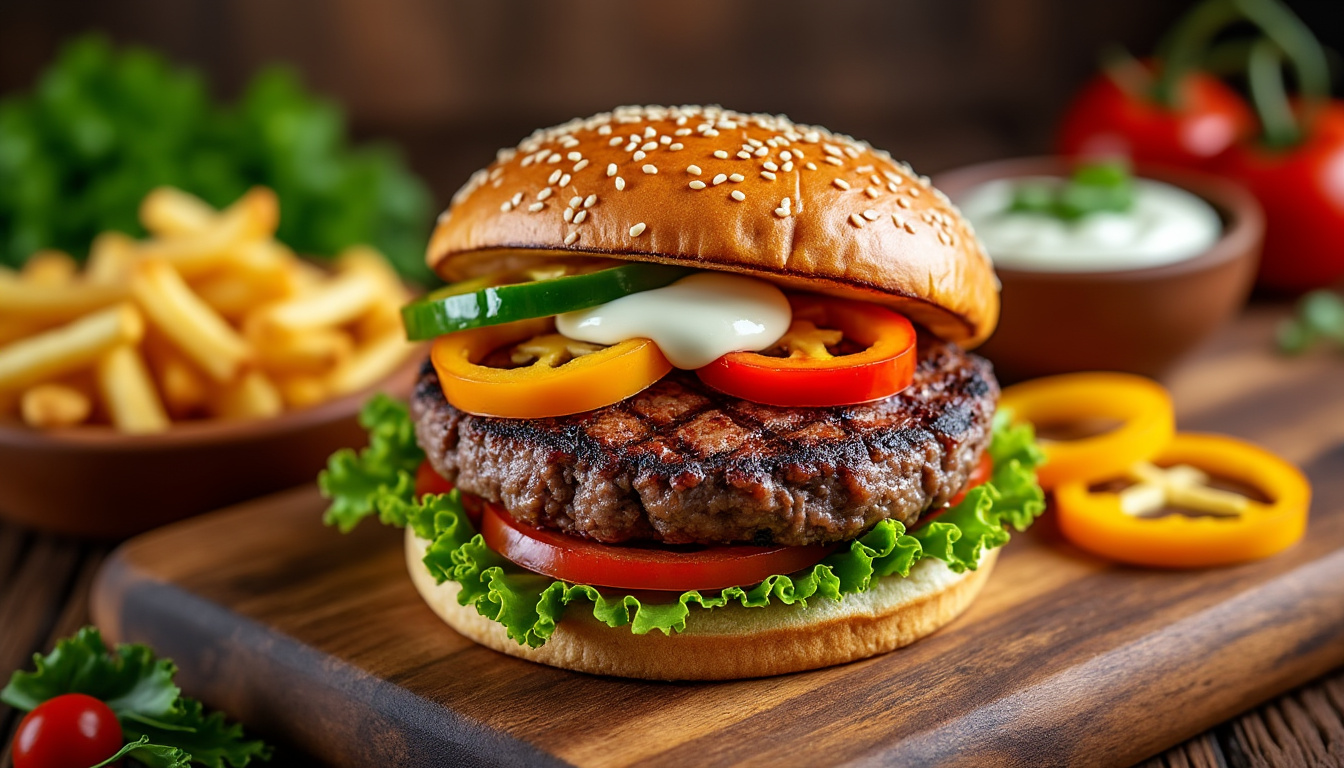 découvrez notre délicieuse recette de burger de bœuf aux poivrons halal, un plat savoureux et facile à préparer qui ravira vos papilles. parfait pour un dîner en famille ou entre amis, ce burger vous promet un mélange de saveurs irrésistibles. suivez nos étapes simples et régalez-vous !