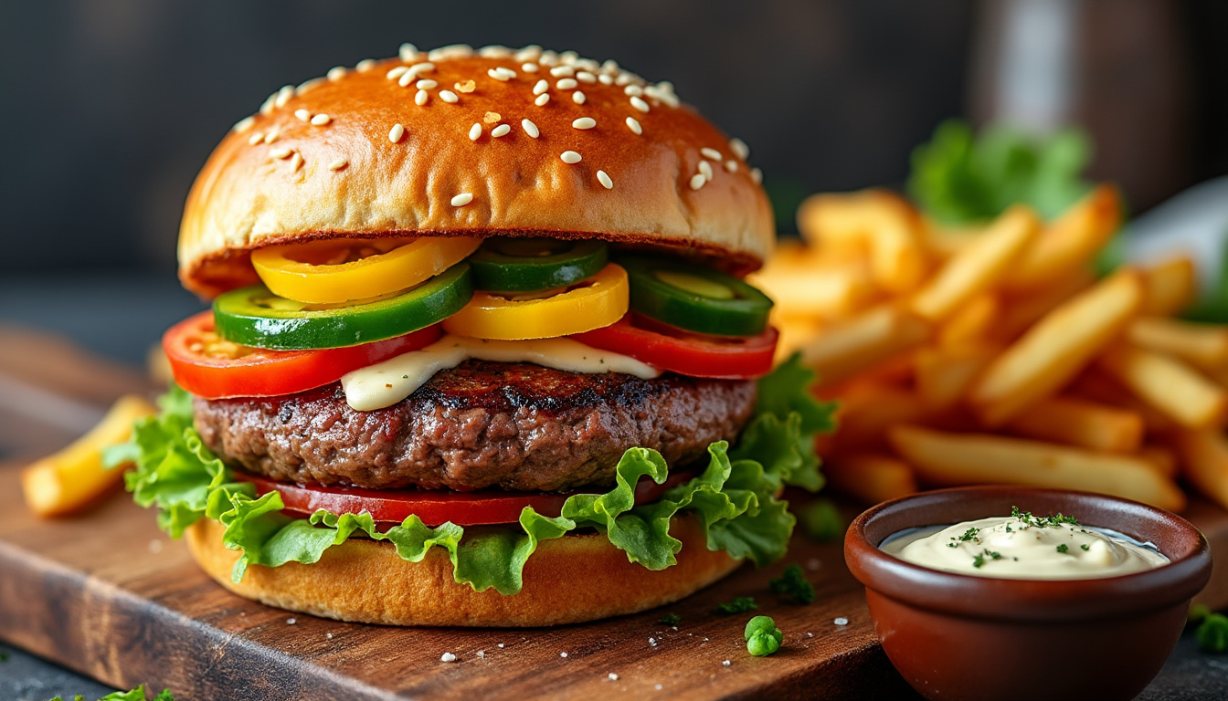 découvrez notre délicieuse recette de burger de bœuf aux poivrons halal. savourez un mélange parfait de viande juteuse et de légumes croquants, le tout rehaussé d'épices pour un repas savoureux et réconfortant. idéal pour une soirée en famille ou entre amis !