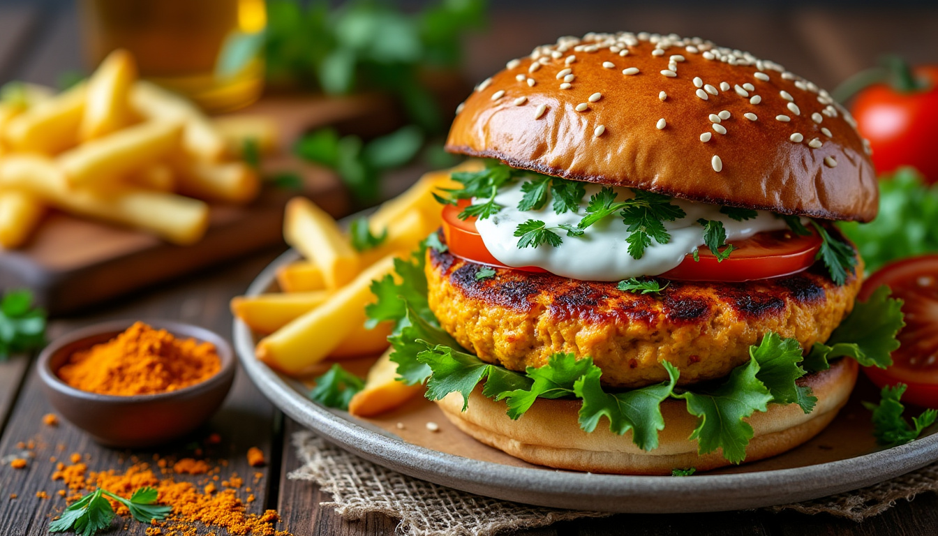 découvrez notre délicieuse recette de burger de poulet au curry halal. savourez un mélange de saveurs exotiques avec une viande juteuse, épicée et marinée, le tout servi dans un pain moelleux. parfait pour un repas convivial et gourmand !