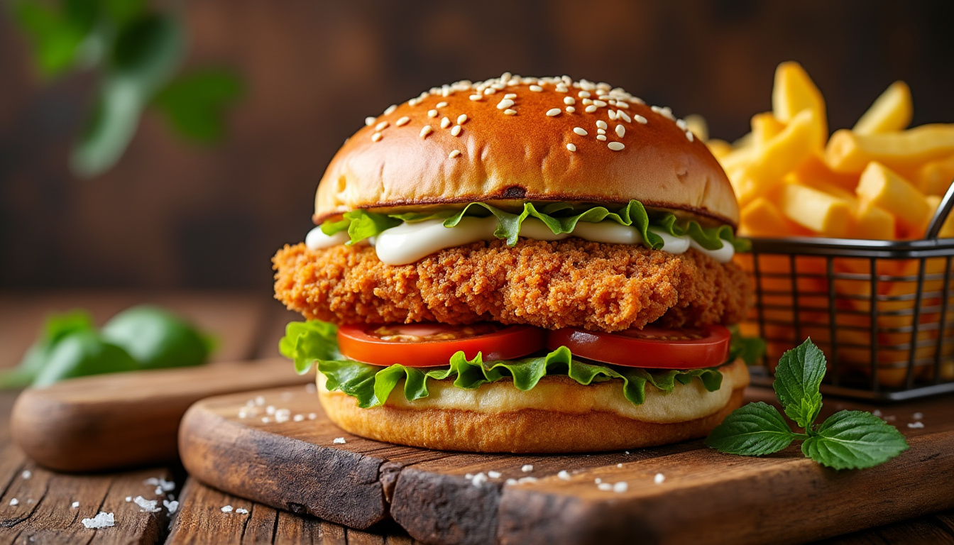 découvrez notre délicieuse recette de burger de poulet croustillant aux épices halal, alliant saveurs et croustillant pour un repas savoureux. idéal pour les gourmets en quête d'une expérience culinaire unique, facile à préparer et à savourer en famille ou entre amis.