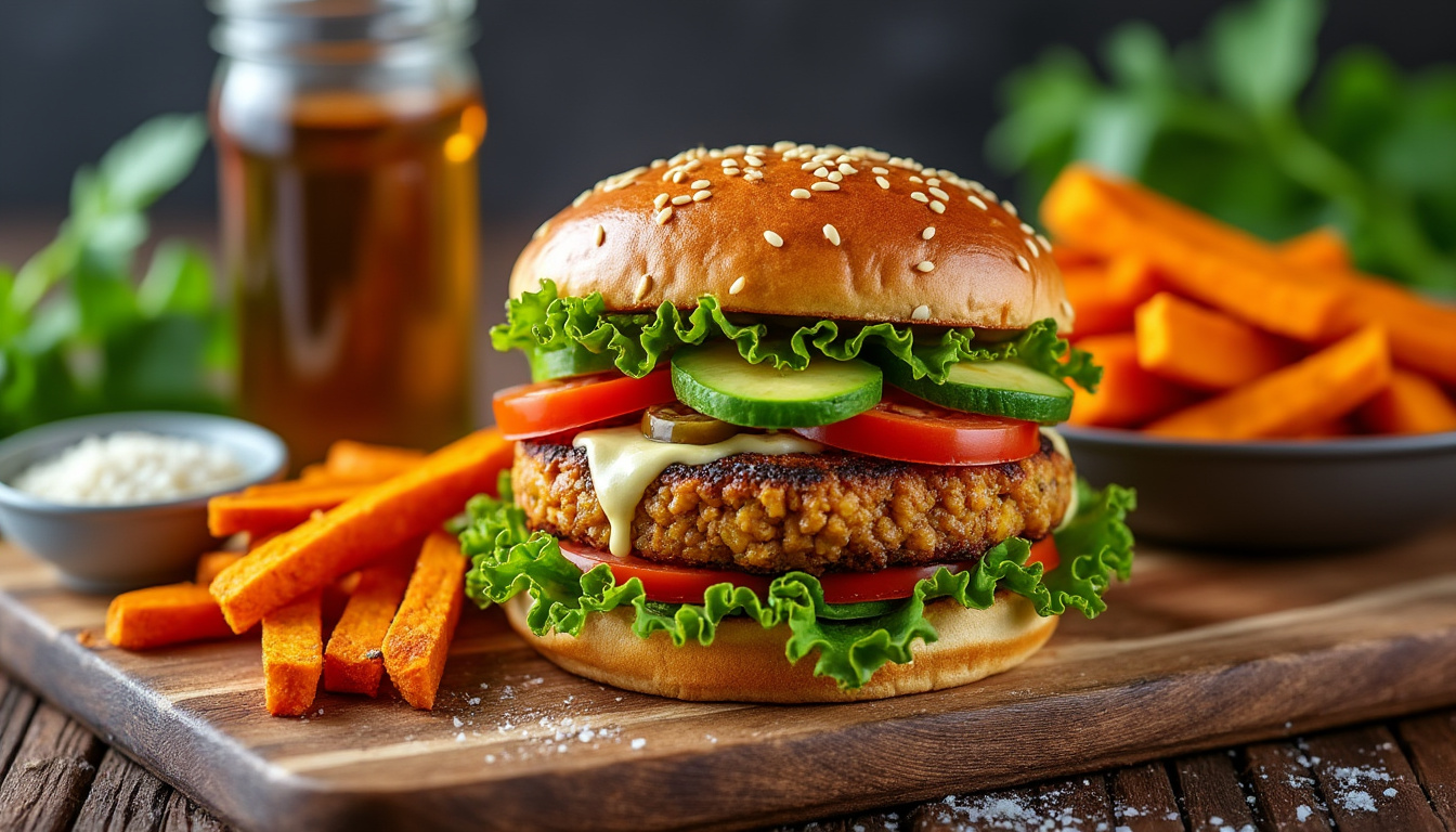 découvrez notre délicieuse recette de burger végétarien aux pois chiches halal, parfaite pour un repas savoureux et respectueux des régimes alimentaires. facile à préparer, ce burger regorge de saveurs et de textures, idéal pour tous les gourmands !