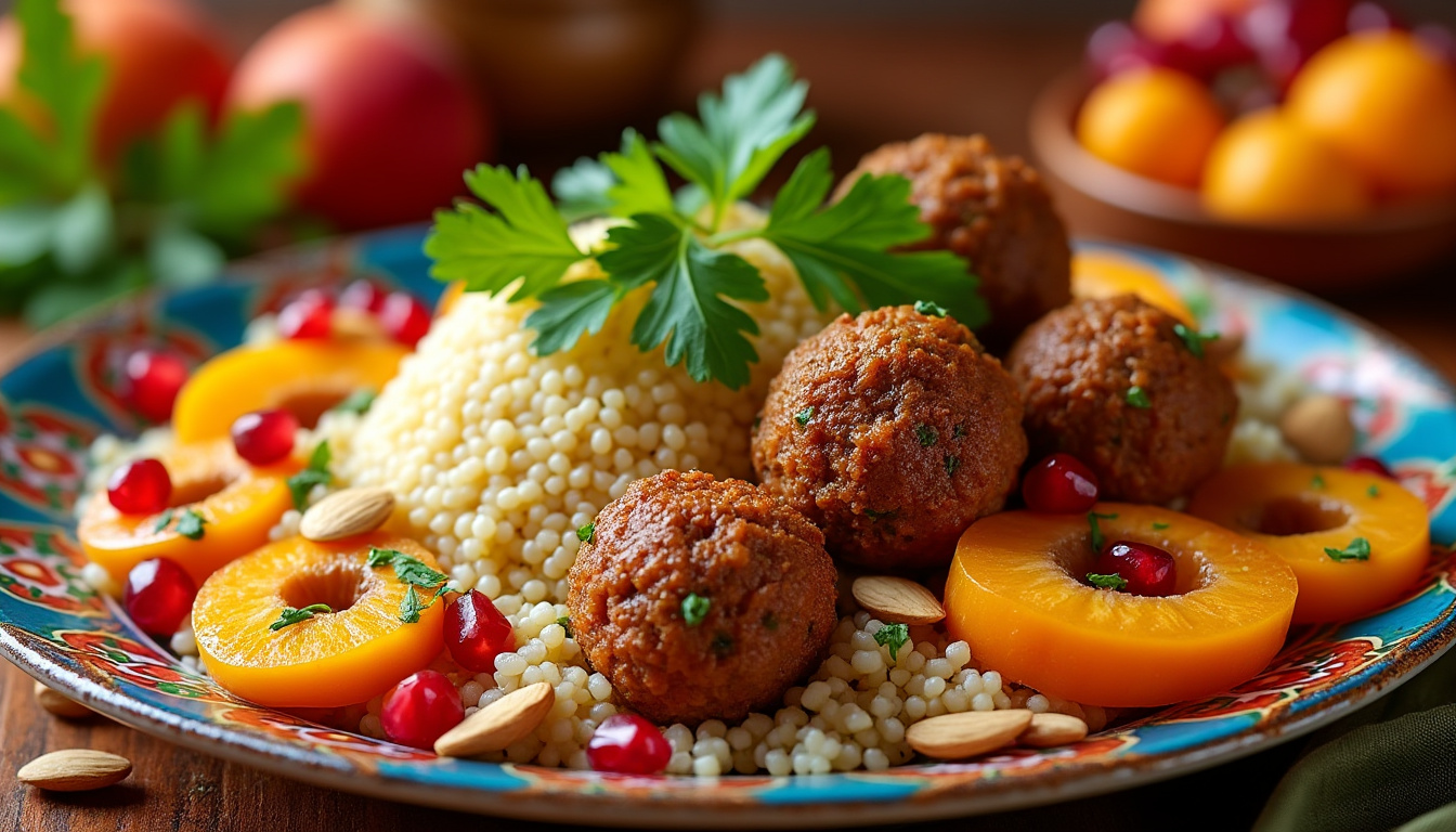 découvrez notre délicieuse recette de couscous aux boulettes de kefta et abricots, un plat halal savoureux alliant textures et saveurs méditerranéennes. parfait pour un repas en famille ou entre amis, cette préparation ravira vos papilles et illuminera vos tables!