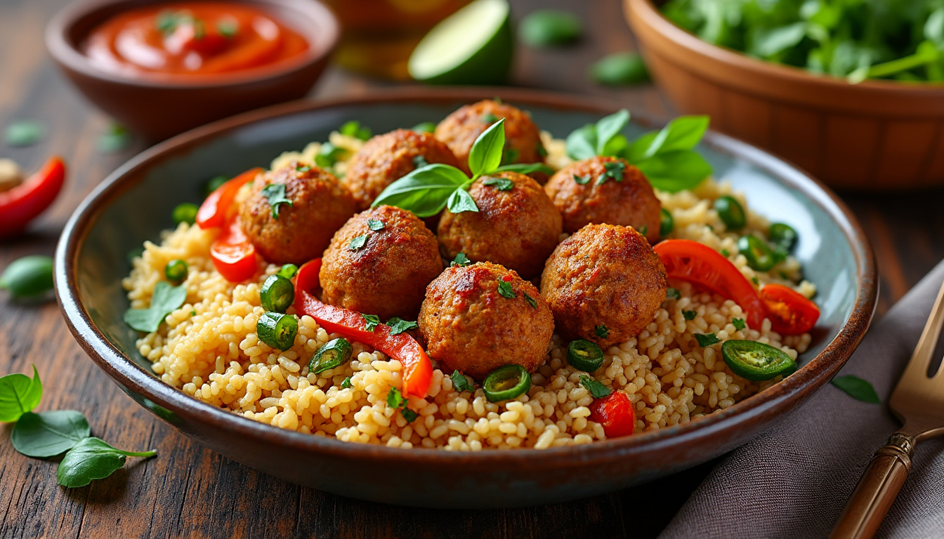 découvrez notre délicieuse recette de couscous aux boulettes de poulet épicées halal. un plat savoureux et réconfortant, parfait pour régaler vos convives. préparez-vous à savourer des saveurs authentiques et épicées qui feront voyager vos papilles!