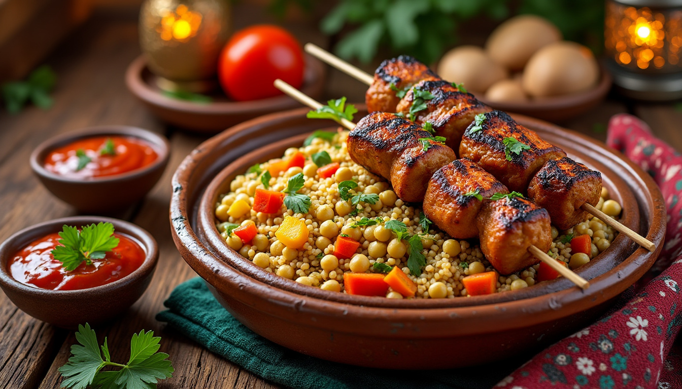 découvrez notre délicieuse recette de couscous aux brochettes de dinde halal, alliant saveurs authentiques et épices parfumées. parfait pour un repas convivial en famille ou entre amis. suivez nos étapes simples et régalez vos invités avec ce plat savoureux et nutritif.