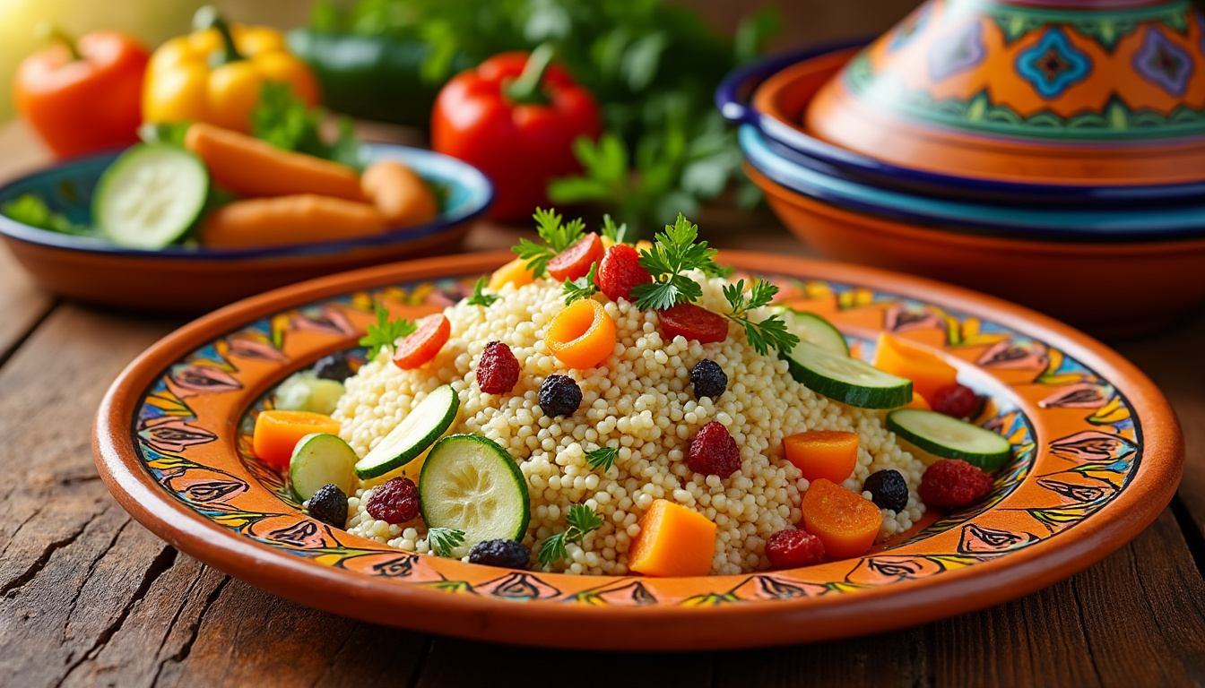 découvrez notre délicieuse recette de couscous aux légumes et fruits secs halal, un plat savoureux et réconfortant qui allie le goût des légumes frais à la douceur des fruits secs. parfait pour vos repas en famille ou entre amis, ce couscous est simple à préparer et ravira les palais de tous les gourmands.