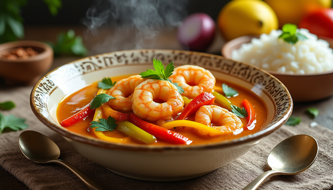 découvrez notre délicieuse recette de curry de crevettes aux poivrons halal, un plat savoureux alliant épices exotiques et ingrédients frais. parfait pour un repas convivial, ce curry ravira vos papilles avec ses arômes envoûtants et sa texture crémeuse. facile à préparer, il saura séduire les amateurs de cuisine authentique.