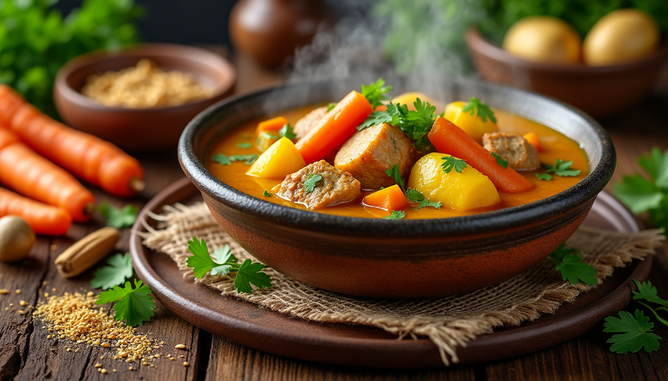 découvrez notre délicieuse recette de curry de dinde aux carottes et pommes de terre halal. un plat savoureux qui marie parfaitement les épices et les légumes, idéal pour un repas en famille ou entre amis. facile à préparer, régalez vos invités avec cette recette réconfortante!