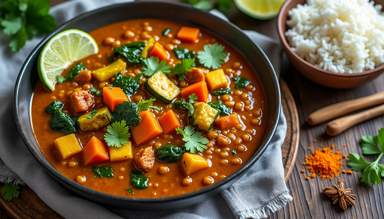 découvrez notre délicieuse recette de curry de légumes aux lentilles corail halal, un plat savoureux et réconfortant. parfait pour un repas sain, cette préparation colorée allie la tendreté des lentilles corail à des légumes frais, le tout agrémenté d'épices parfumées. idéal pour toute la famille et facile à réaliser, régalez vos proches avec ce plat riche en saveurs!