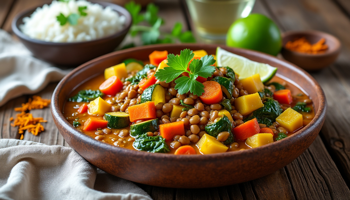 découvrez une délicieuse recette de curry de légumes aux lentilles corail halal, parfaite pour un repas sain et savoureux. ce plat coloré, riche en saveurs et en nutriments, allie harmonieusement des légumes frais et des lentilles corail. idéal pour les amateurs de cuisine végétarienne ou ceux souhaitant savourer un repas copieux et réconfortant. préparez ce curry simple et rapide qui ravira vos papilles et épatera vos invités !