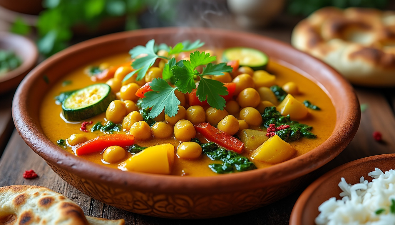 découvrez notre délicieuse recette de curry de légumes aux pois chiches, sublimée par des épices halal. idéale pour un repas équilibré et savoureux, cette plat réconfortant saura ravir vos papilles tout en respectant vos choix alimentaires.