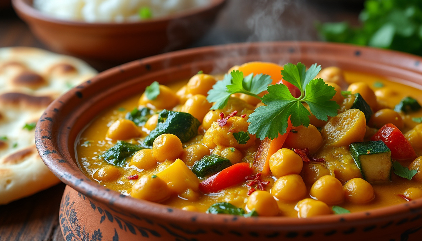 découvrez une délicieuse recette de curry de légumes aux pois chiches, rehaussée d'épices halal, parfaite pour les amateurs de saveurs envoûtantes. facile à préparer, ce plat coloré et nutritif saura ravir vos papilles tout en respectant vos préférences alimentaires.