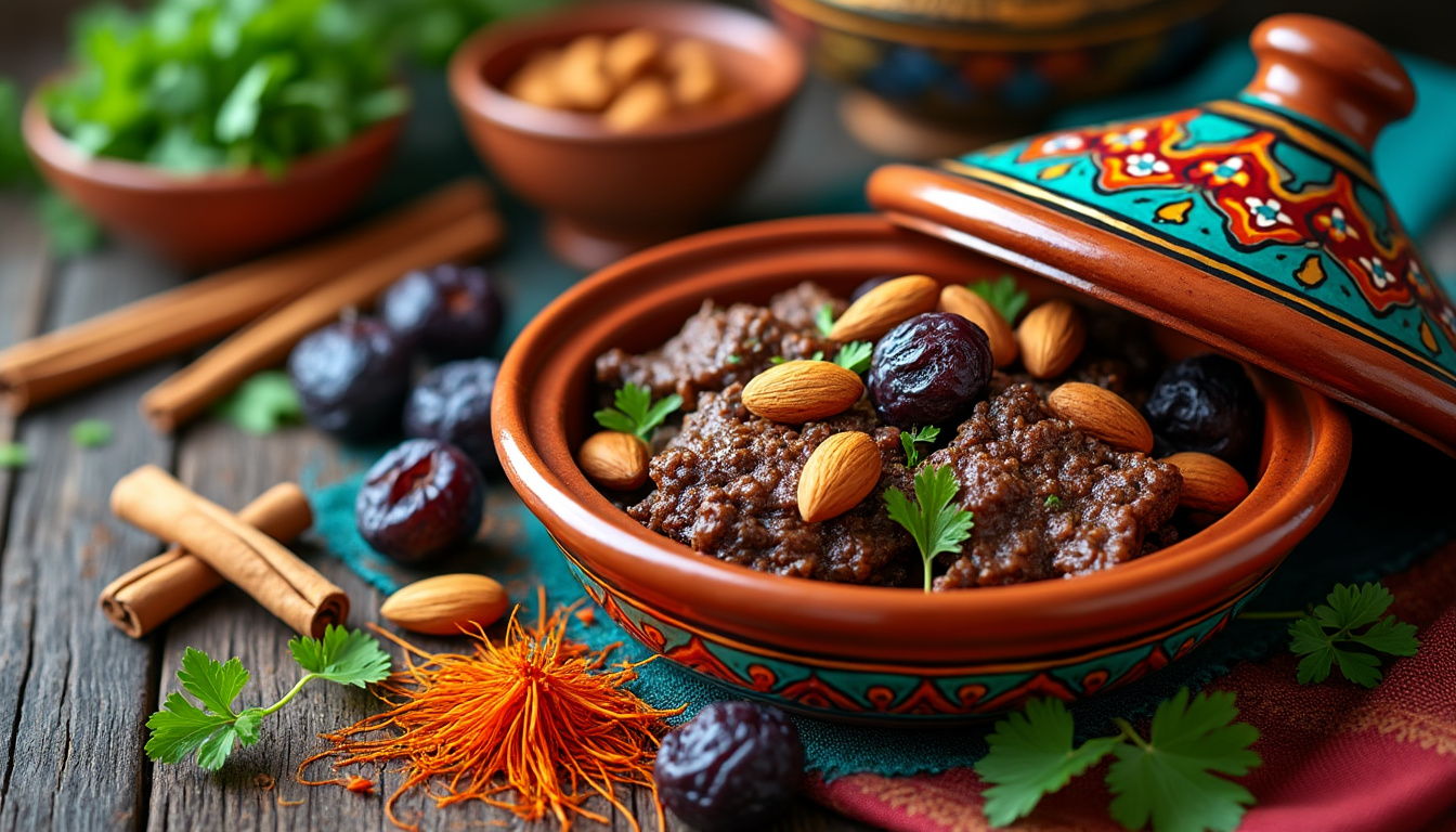 découvrez notre délicieuse recette de tajine d'agneau aux pruneaux et amandes halal, alliant saveurs exquises et épices raffinées. offrez à vos convives un plat savoureux et nourrissant, idéal pour toute occasion.