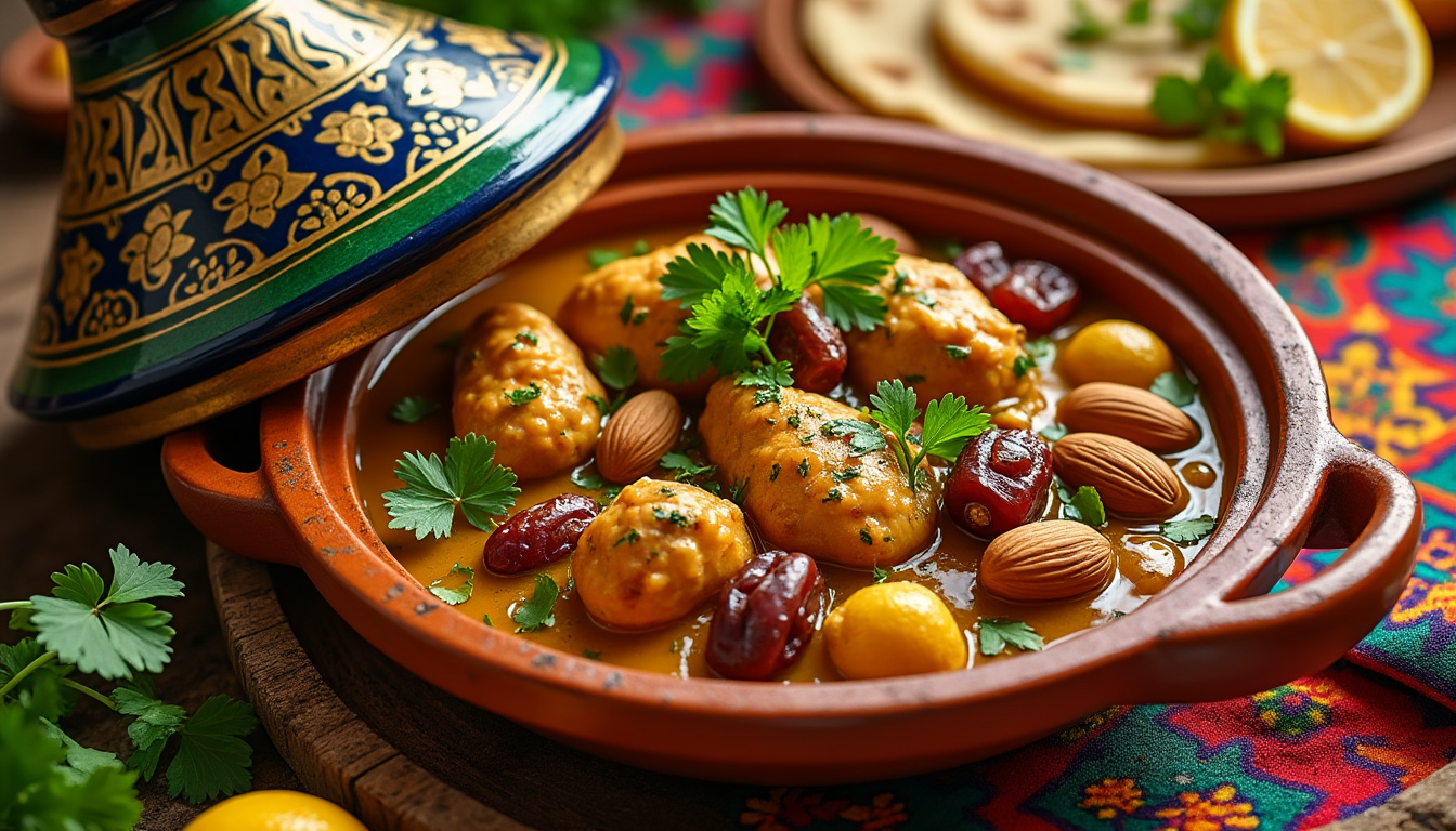 découvrez notre délicieuse recette de tajine de poulet aux amandes et dattes halal, un plat savoureux et réconfortant qui allie la douceur des dattes à la richesse des amandes. parfait pour une cuisine familiale ou festive, ce tajine ravira vos invités avec ses saveurs exotiques et authentiques.