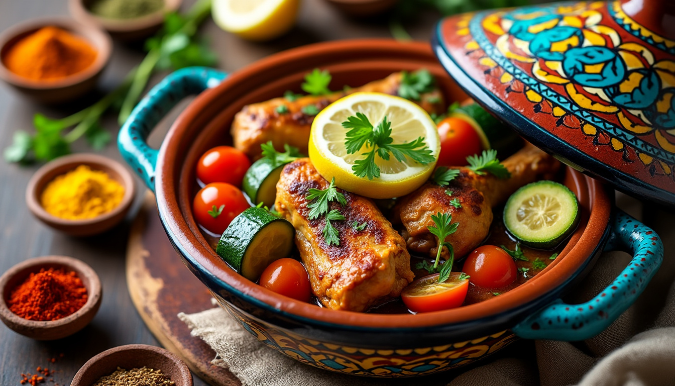 découvrez notre délicieuse recette de tajine de poulet aux courgettes et tomates, idéale pour un repas halal savoureux. facile à préparer, ce plat traditionnel marocain allie tendresse du poulet et fraîcheur des légumes pour une explosion de saveurs. parfait pour vos repas en famille ou entre amis.